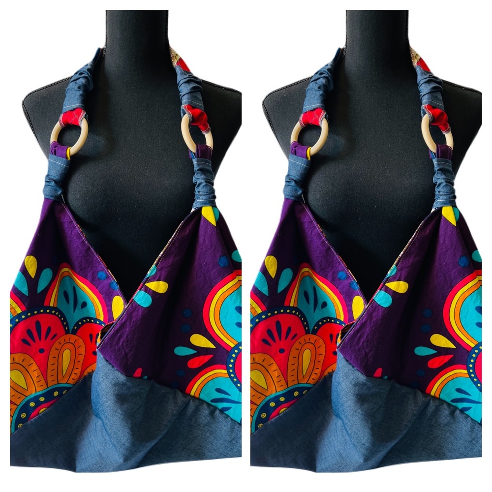 Handmade Boho Triangle Bag Origami Bag Ankara Tote - Picture 3 of 7